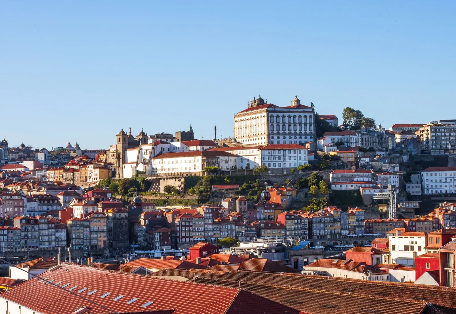 Beautiful aerial view of Porto, Portugal showcasing historic buildings and red rooftops.